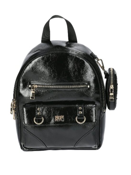 Madden Nyc Handbags - Madden NYC Black Patent Backpack Zip Closure Gold Hardware Coin Purse